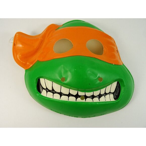 Vtg 1988 TMNT Teenage Mutant Ninja Turtles Halloween Costume Mask Michaelangelo - Picture 2 of 11